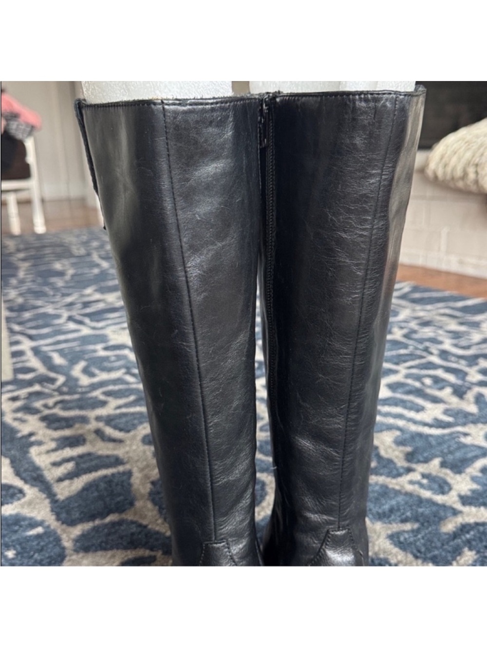 Born Knowl Black Leather Tall Knee High Riding Boots Sz 6 Side Zipper Closure - Picture 4 of 12